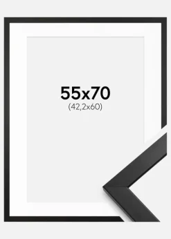 Ramme Stilren Sort 55x70 cm - Passepartout Hvid 43,2x61 cm (A2+)