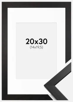 Ramme Stilren Sort 20x30 cm - Passepartout Hvid 15x21 cm