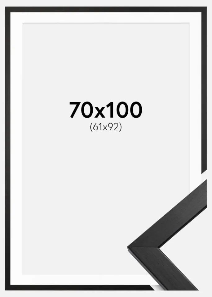 Ramme Stilren Sort 70x100 cm - Passepartout Hvid 62x93 cm