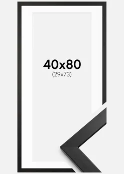 Ramme Stilren Sort 40x80 cm - Passepartout Hvid 30x74 cm