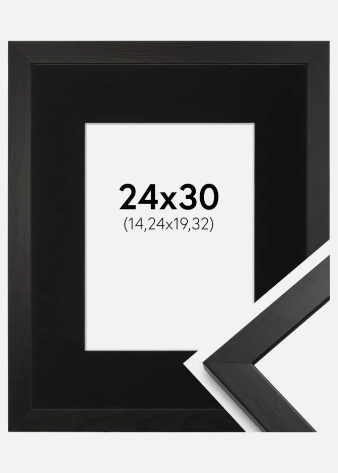 Ramme Stilren Sort 24x30 cm - Passepartout Sort 6x8 inches