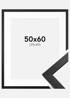 Ramme Stilren Sort 50x60 cm - Passepartout Hvid 40x50 cm