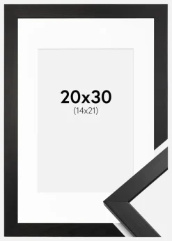 Ramme Stilren Sort 20x30 cm - Passepartout Hvid 15x22 cm
