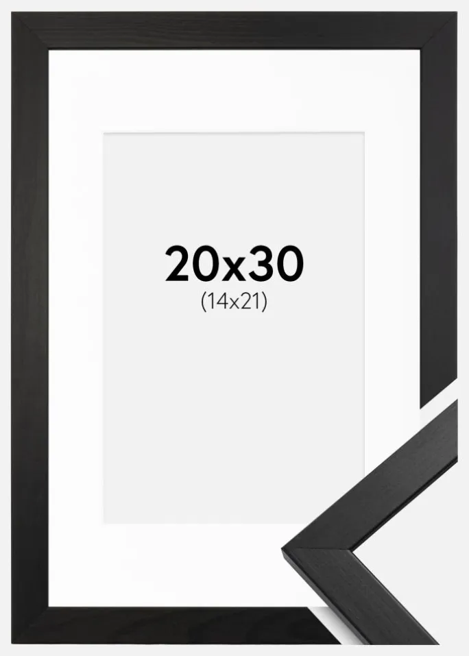 Ramme Stilren Sort 20x30 cm - Passepartout Hvid 15x22 cm