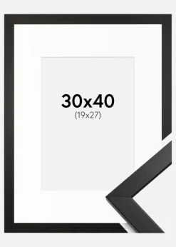 Ramme Stilren Sort 30x40 cm - Passepartout Hvid 20x28 cm