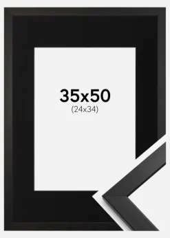 Ramme Stilren Sort 35x50 cm - Passepartout Sort 25x35 cm