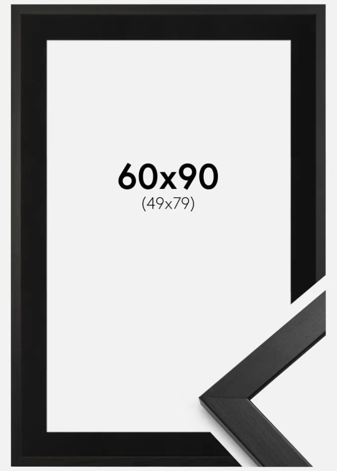 Ramme Stilren Sort 60x90 cm - Passepartout Sort 50x80 cm