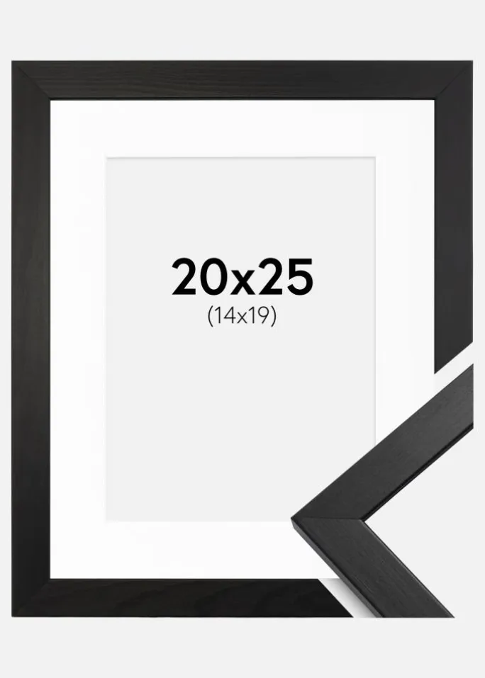 Ramme Stilren Sort 20x25 cm - Passepartout Hvid 15x20 cm