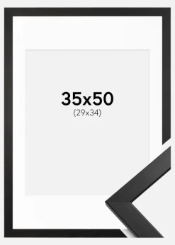 Ramme Stilren Sort 35x50 cm - Passepartout Hvid 30x35 cm