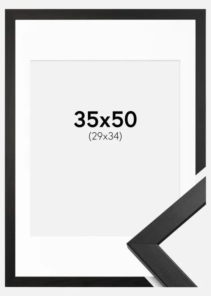 Ramme Stilren Sort 35x50 cm - Passepartout Hvid 30x35 cm