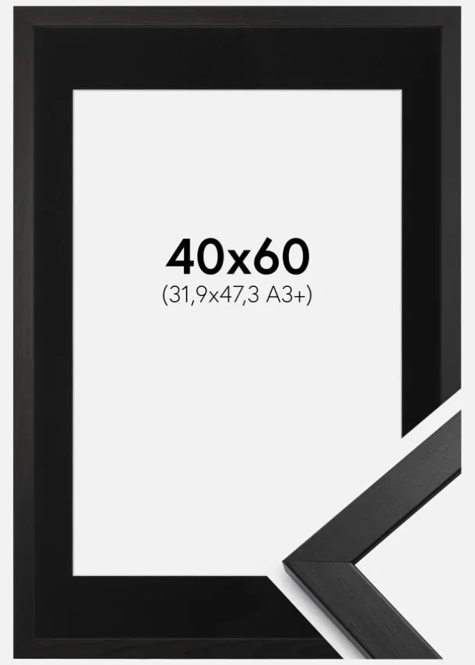 Ramme Stilren Sort 40x60 cm - Passepartout Sort 32,9x48,3 cm