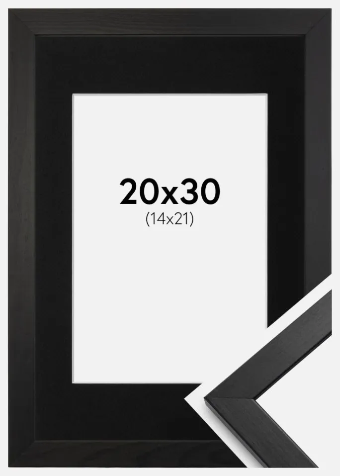 Ramme Stilren Sort 20x30 cm - Passepartout Sort 15x22 cm