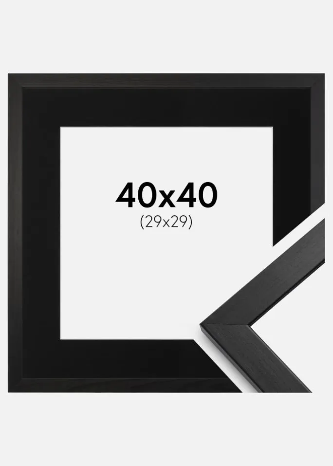 Ramme Stilren Sort 40x40 cm - Passepartout Sort 30x30 cm