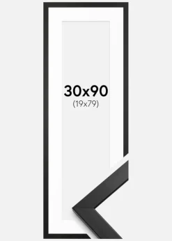 Ramme Stilren Sort 30x90 cm - Passepartout Hvid 20x80 cm