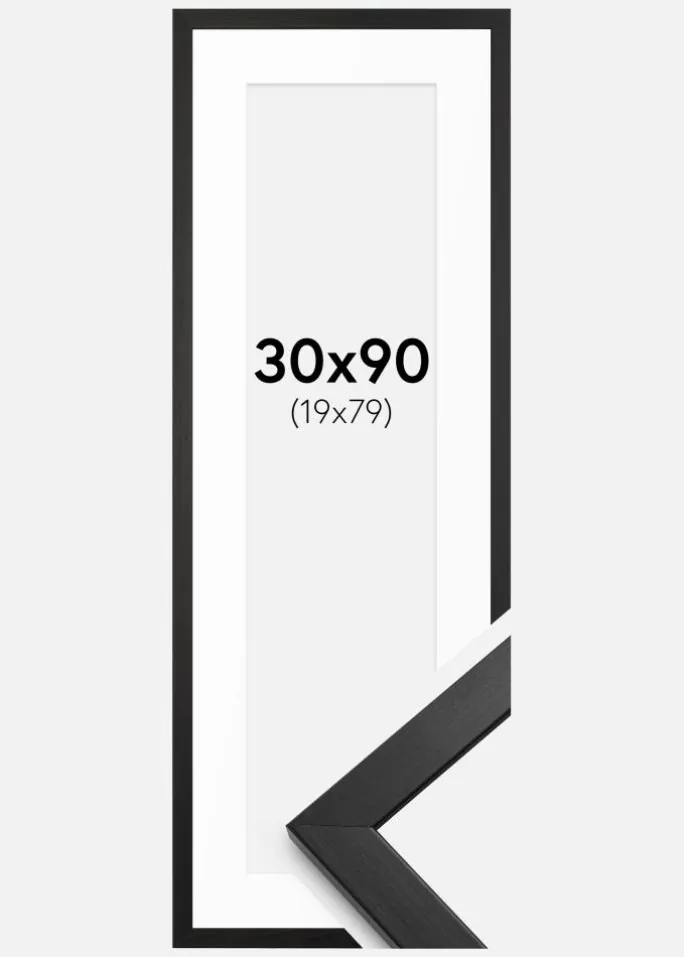 Ramme Stilren Sort 30x90 cm - Passepartout Hvid 20x80 cm
