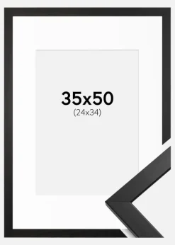 Ramme Stilren Sort 35x50 cm - Passepartout Hvid 25x35 cm