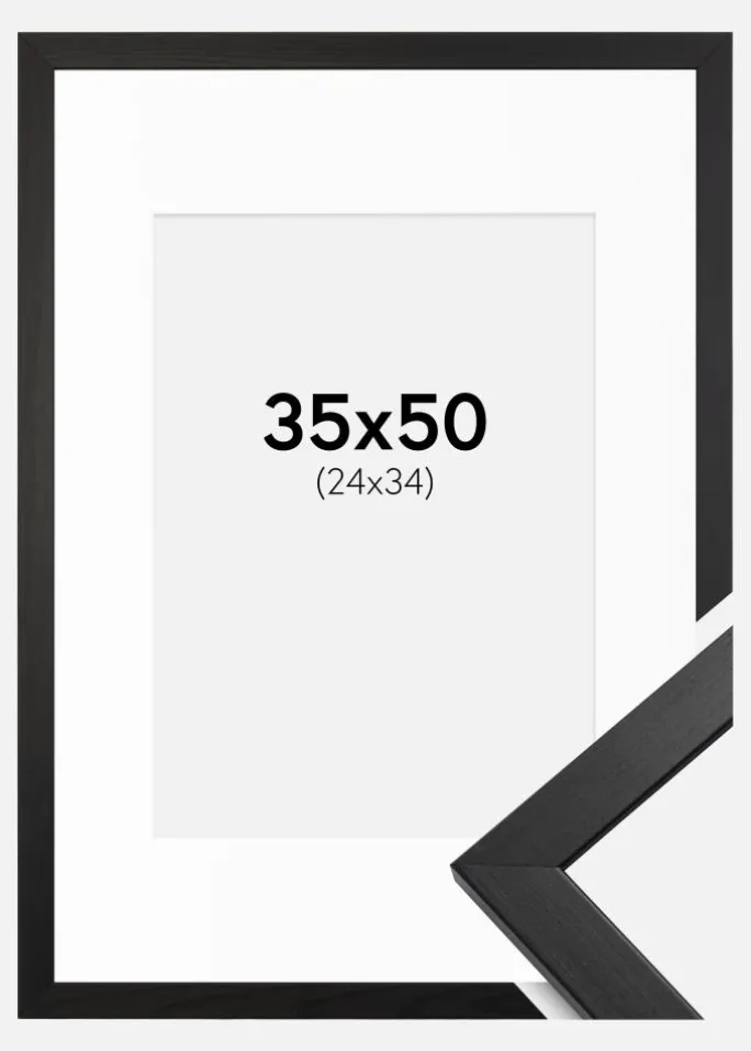 Ramme Stilren Sort 35x50 cm - Passepartout Hvid 25x35 cm