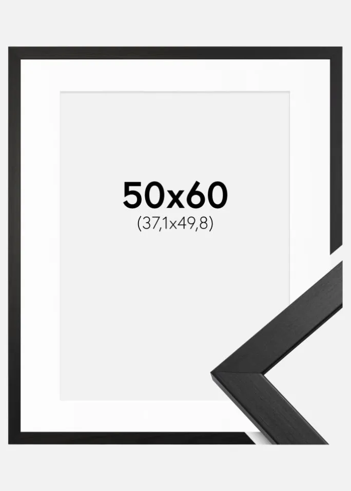 Ramme Stilren Sort 50x60 cm - Passepartout Hvid 15x20 inches