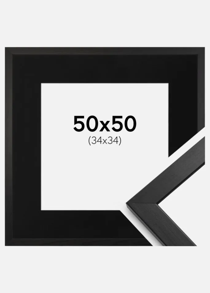 Ramme Stilren Sort 50x50 cm - Passepartout Sort 35x35 cm