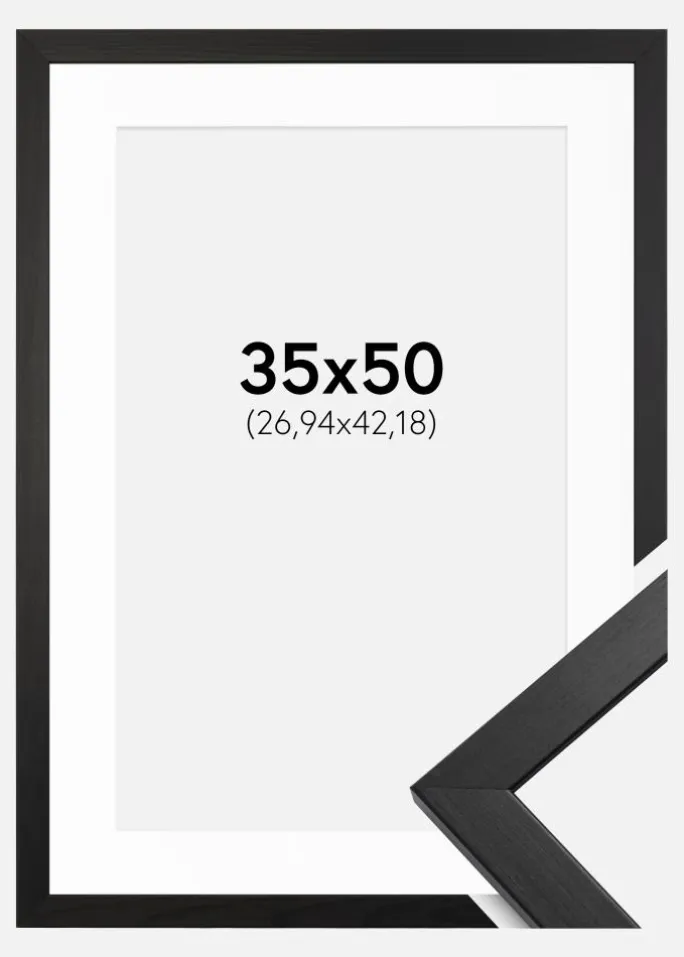 Ramme Stilren Sort 35x50 cm - Passepartout Hvid 11x17 inches