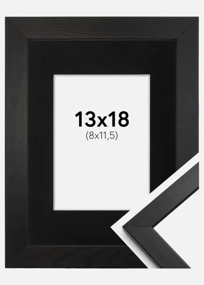 Ramme Stilren Sort 13x18 cm - Passepartout Sort 9x12 cm
