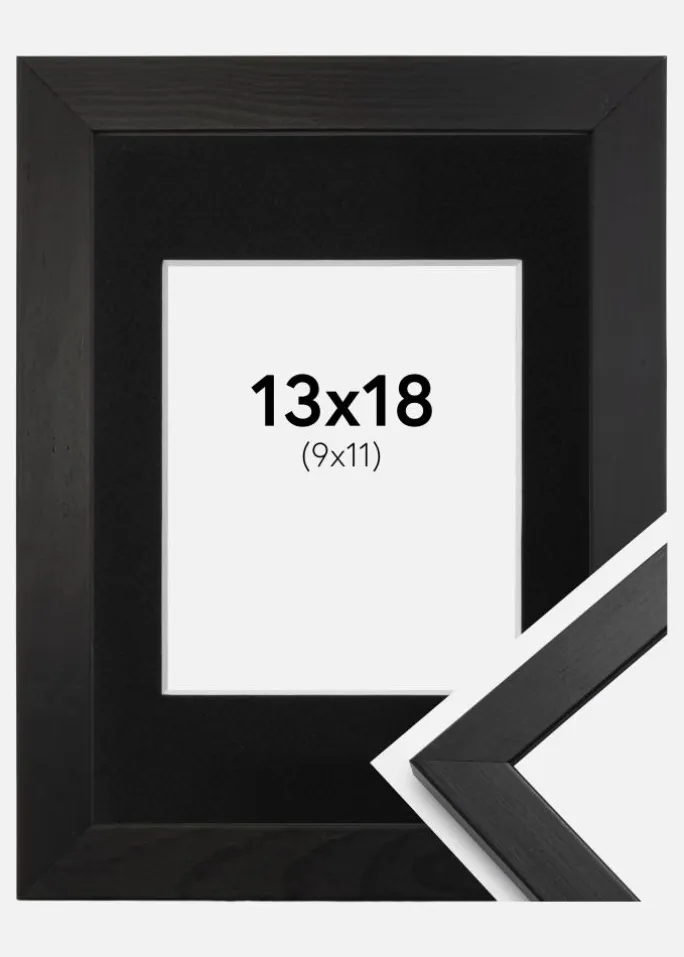 Ramme Stilren Sort 13x18 cm - Passepartout Sort 10x12 cm