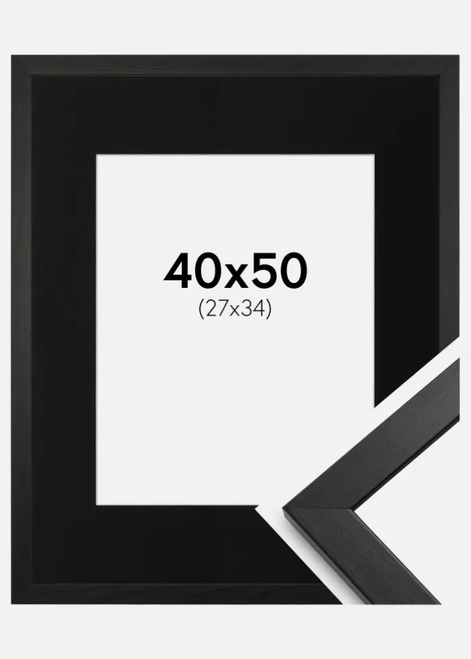 Ramme Stilren Sort 40x50 cm - Passepartout Sort 28x35 cm