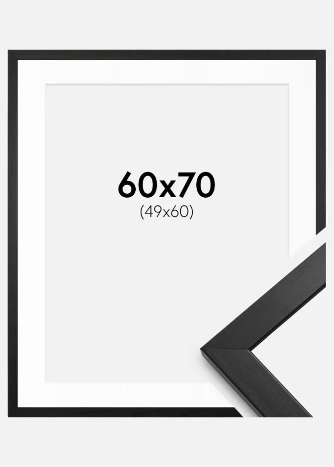 Ramme Stilren Sort 60x70 cm - Passepartout Hvid 50x61 cm