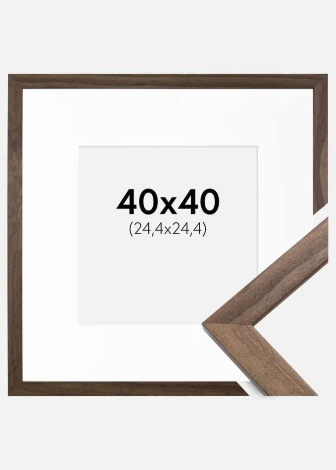 Ramme Stilren Valnød 40x40 cm - Passepartout Hvid 10x10 inches (25,4x25,4 cm)