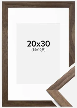 Ramme Stilren Valnød 20x30 cm - Passepartout Hvid 15x21 cm (A5)