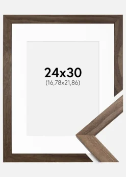 Ramme Stilren Valnød 24x30 cm - Passepartout Hvid 7x9 inches (17,78x22,86 cm)