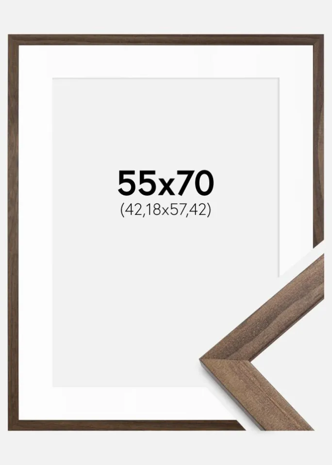 Ramme Stilren Valnød 55x70 cm - Passepartout Hvid 17x23 inches