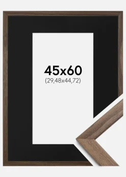 Ramme Stilren Valnød 45x60 cm - Passepartout Sort 12x18 inches (30,48x45,72 cm)