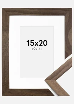 Ramme Stilren Valnød 15x20 cm - Passepartout Hvid 10x15 cm