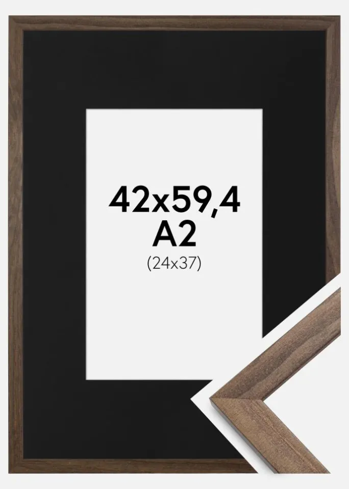 Ramme Stilren Valnød 42x59,4 cm (A2) - Passepartout Sort 25x38 cm