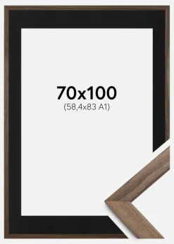 Ramme Stilren Valnød 70x100 cm - Passepartout Sort 59,4x84 cm (A1)
