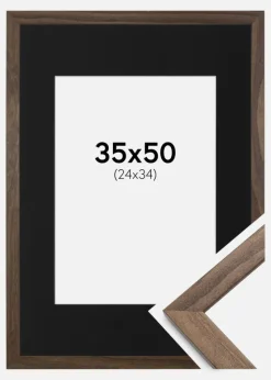 Ramme Stilren Valnød 35x50 cm - Passepartout Sort 25x35 cm
