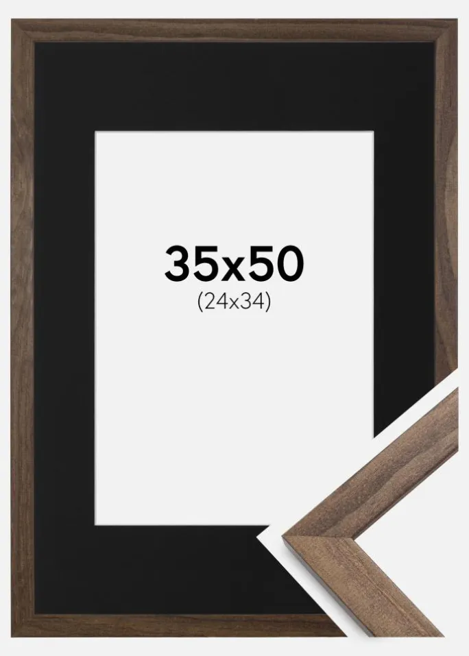 Ramme Stilren Valnød 35x50 cm - Passepartout Sort 25x35 cm