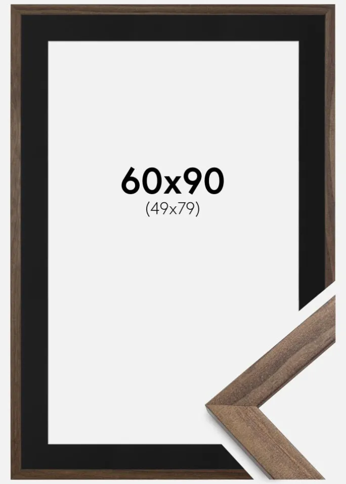 Ramme Stilren Valnød 60x90 cm - Passepartout Sort 50x80 cm