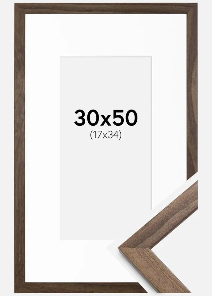 Ramme Stilren Valnød 30x50 cm - Passepartout Hvid 18x35 cm