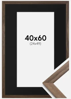 Ramme Stilren Valnød 40x60 cm - Passepartout Sort 25x50 cm