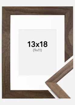 Ramme Stilren Valnød 13x18 cm - Passepartout Hvid 10x12 cm