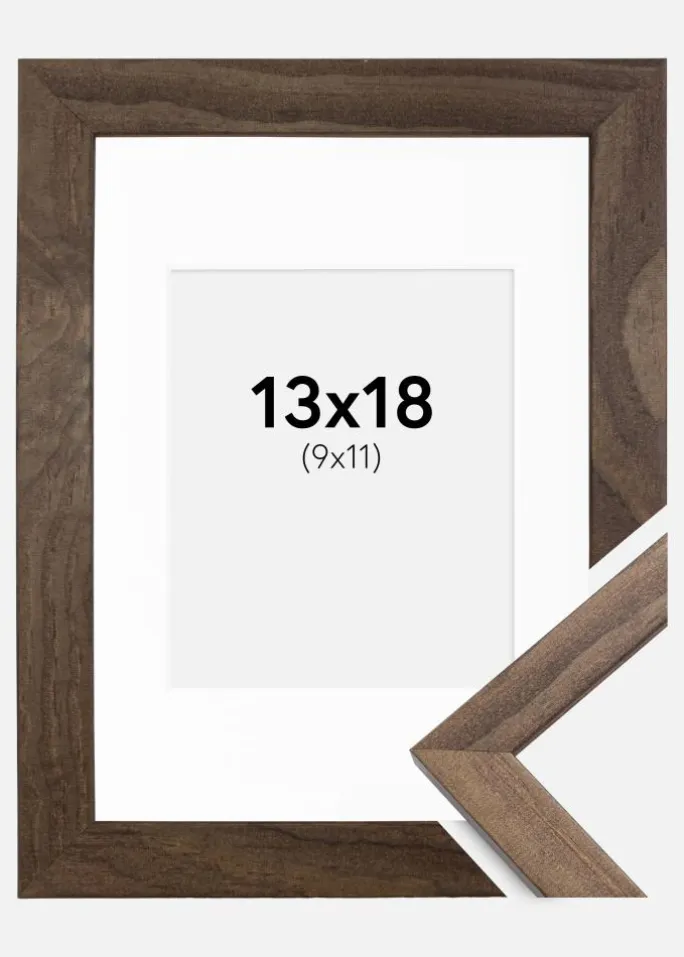 Ramme Stilren Valnød 13x18 cm - Passepartout Hvid 10x12 cm