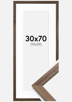 Ramme Stilren Valnød 30x70 cm - Passepartout Hvid 20x60 cm