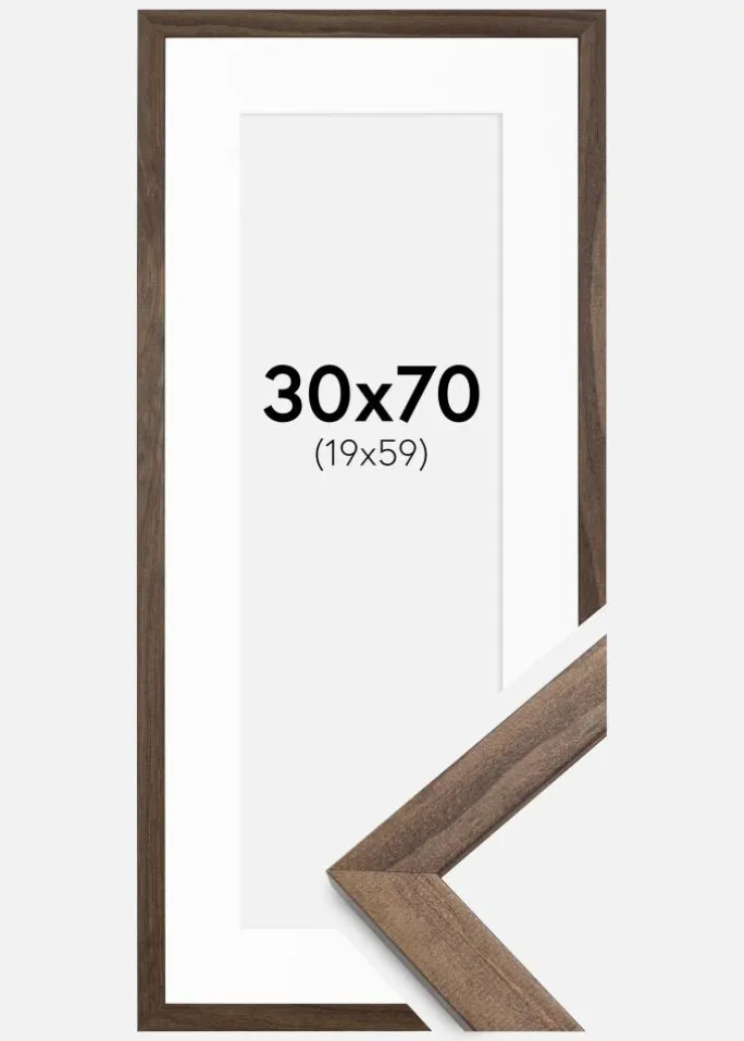 Ramme Stilren Valnød 30x70 cm - Passepartout Hvid 20x60 cm
