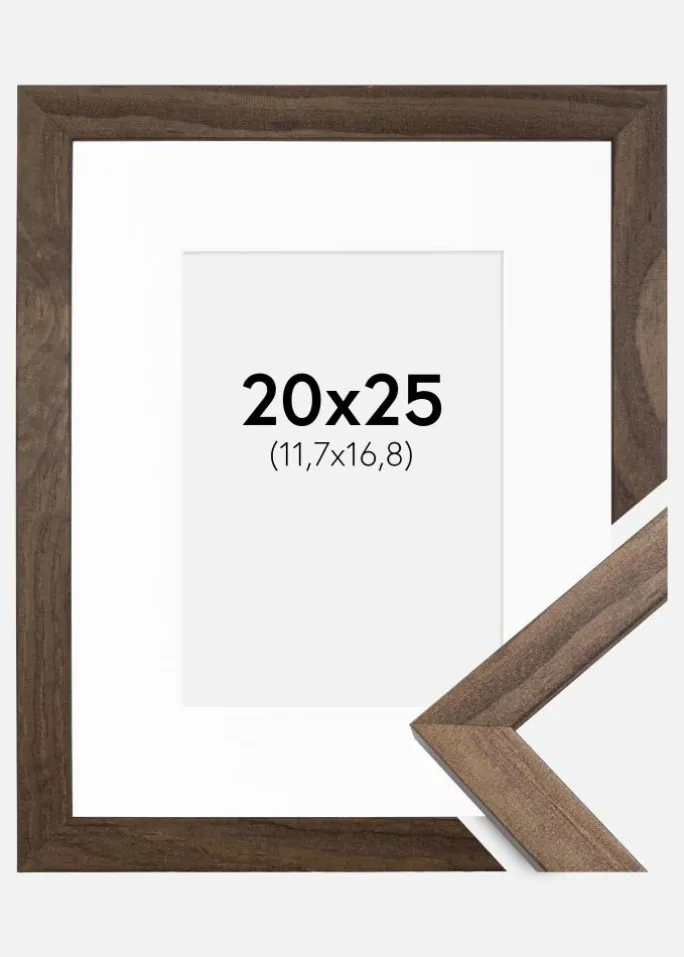 Ramme Stilren Valnød 20x25 cm - Passepartout Hvid 5x7 inches (12,7x17,8 cm)