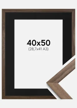 Ramme Stilren Valnød 40x50 cm - Passepartout Sort 29,7x42 cm (A3)