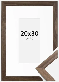 Ramme Stilren Valnød 20x30 cm - Passepartout Hvid 10x20 cm