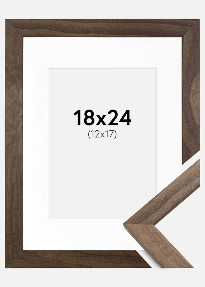 Ramme Stilren Valnød 18x24 cm - Passepartout Hvid 13x18 cm