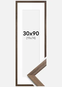 Ramme Stilren Valnød 30x90 cm - Passepartout Hvid 20x75 cm